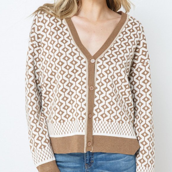 Diamond Geo Design Knit Button Up Sweater - Picture 5 of 7